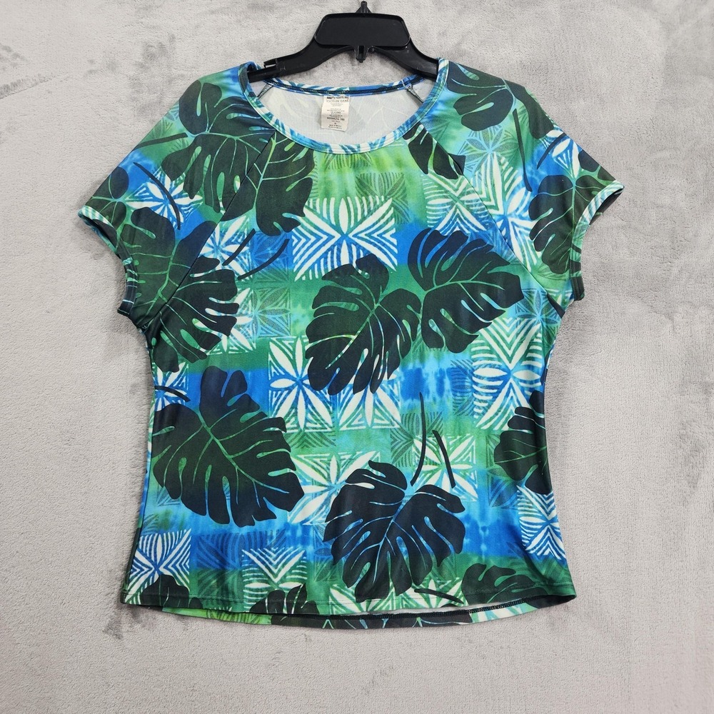 Vintage Catalina Ocean Gear Rashguard Womens XL Multicolor Tropical Leaf Stretch